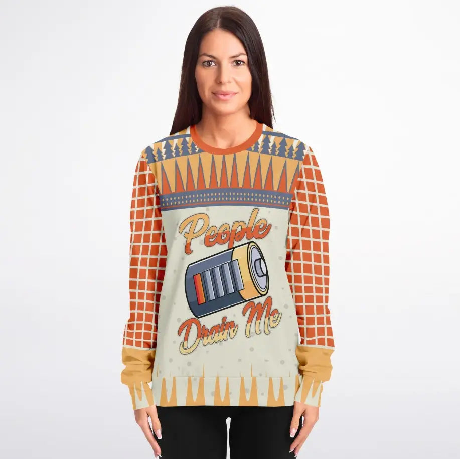 People Drain Me - Low Battery Christmas Sweater – Funny Ugly Holiday Sweatshirt