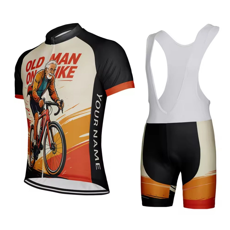 Personalized Men’s Cycling Jersey – Custom Name Old Man on Bike Short Sleeve Bike Tee MCJSS3100