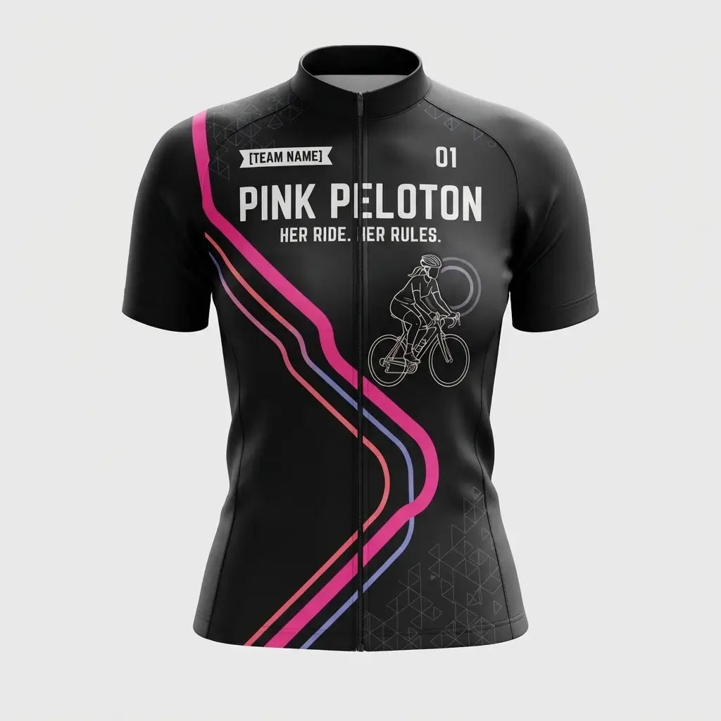 Pink Peloton Personalized Women’s Cycling Jersey Set – Custom Name & Number