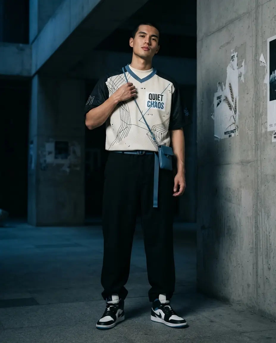 Quiet Chaos Mesh Jersey Inspired by  Travis Scott x Air Jordan 1 Sail Military Blue Jersey