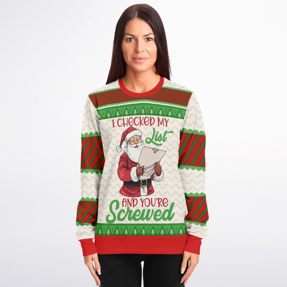 Santa’s List Says You’re Screwed Christmas Sweater – Funny Ugly Holiday Sweatshirt