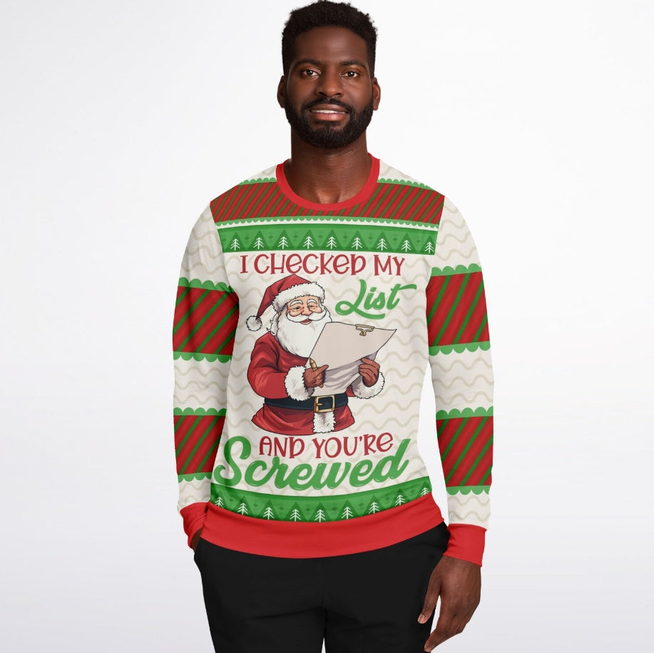 Santa’s List Says You’re Screwed Christmas Sweater – Funny Ugly Holiday Sweatshirt