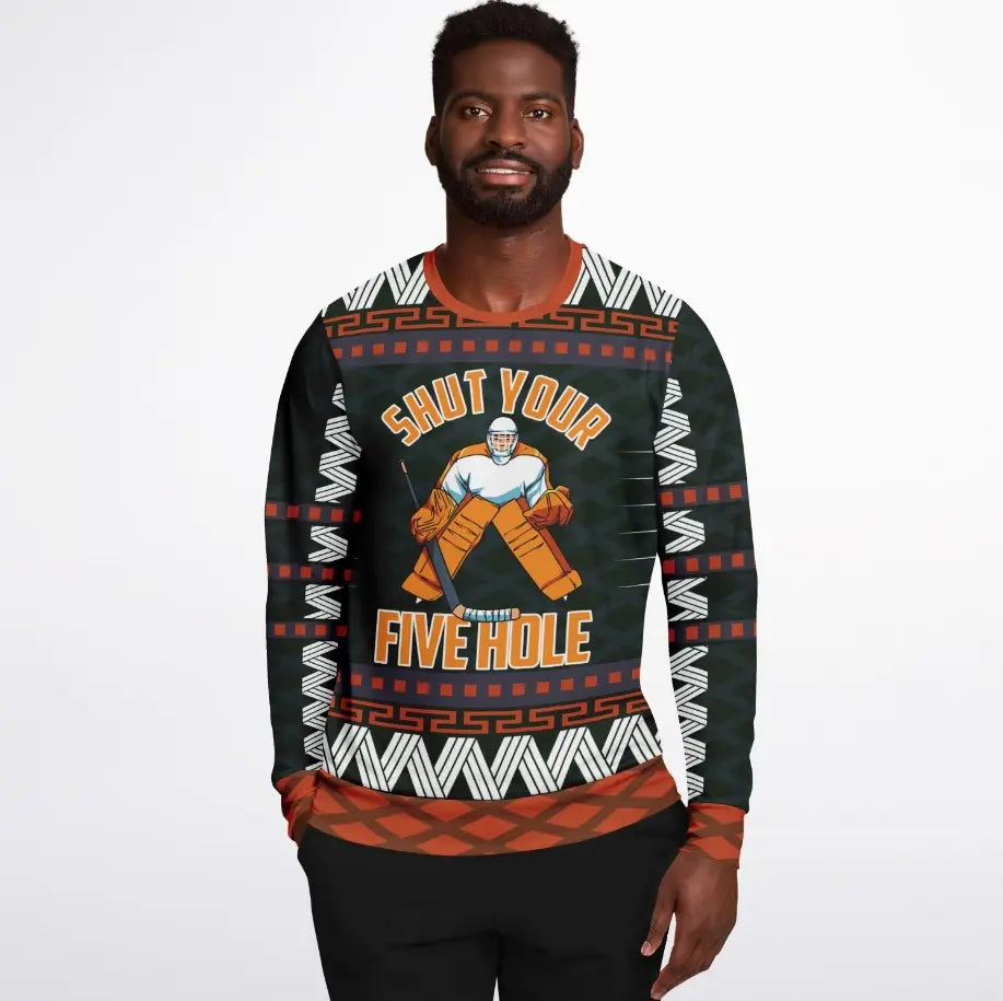 Shut Your Five Hole Hockey Christmas Sweater – Funny Ugly Holiday Sweatshirt