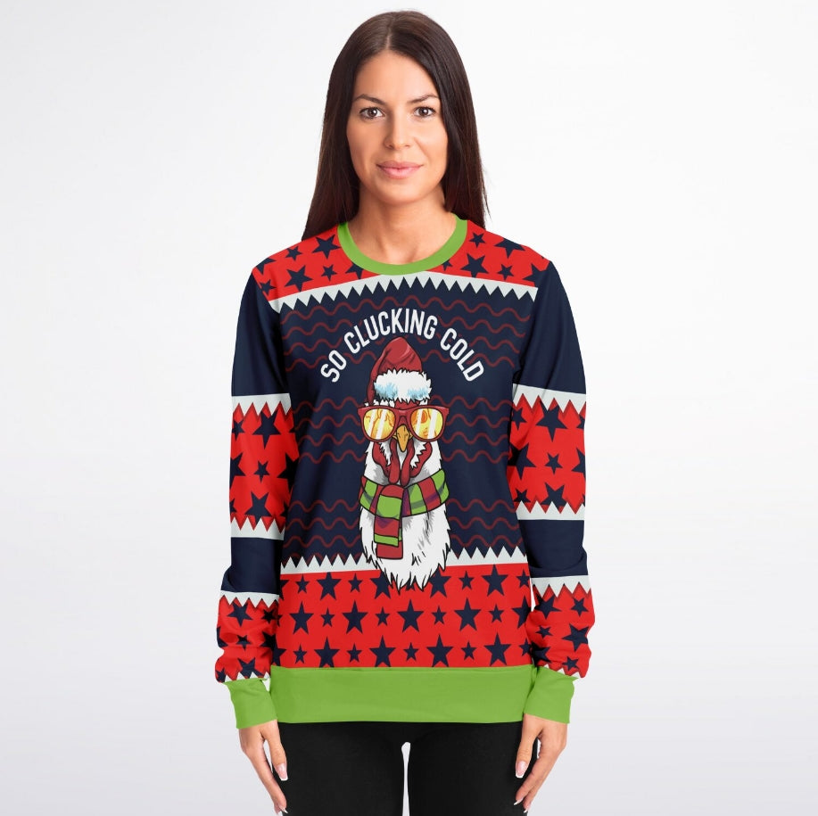 So Clucking Cold Funny Chicken Christmas Sweater – Funny Ugly Holiday Sweatshirt
