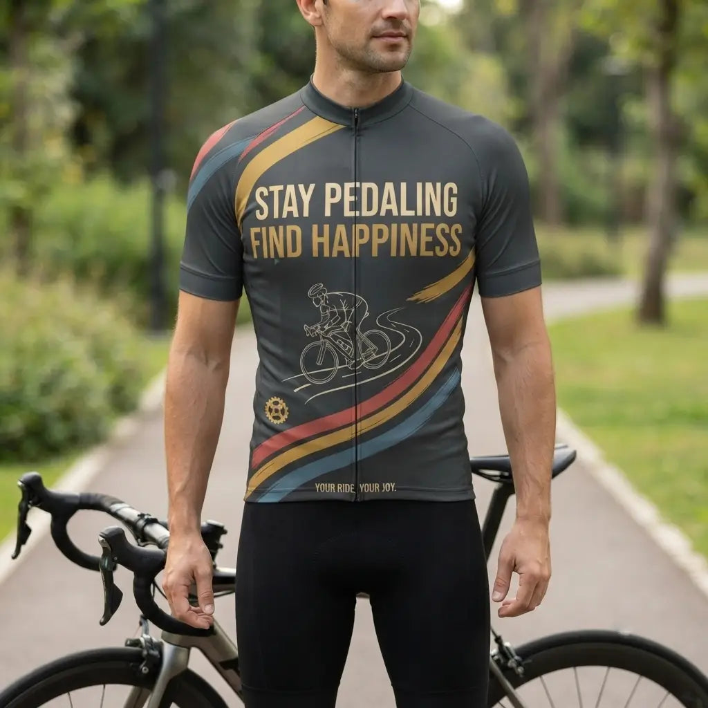 Stay Pedaling Find Happiness Men’s Personalized Short Sleeve Cycling Jersey