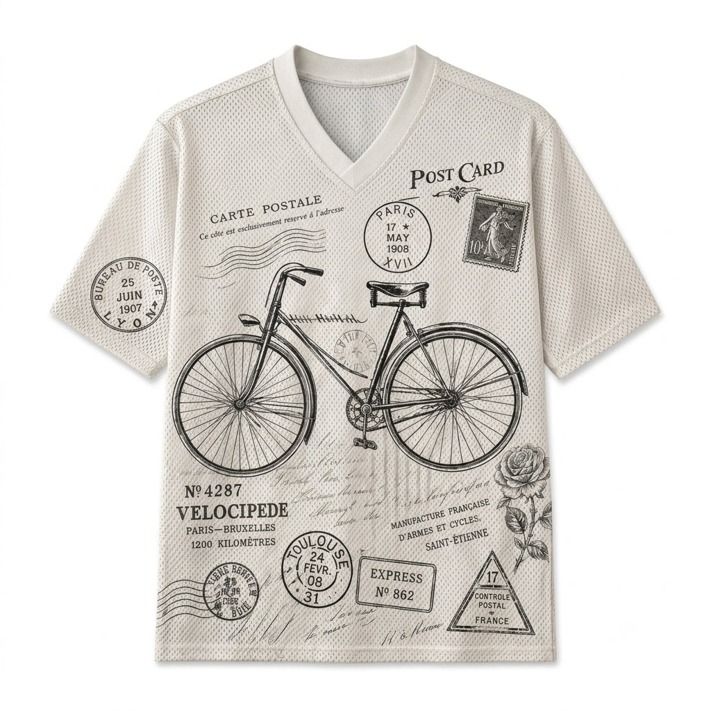 Vintage Postcard Bicycles Mesh Jersey