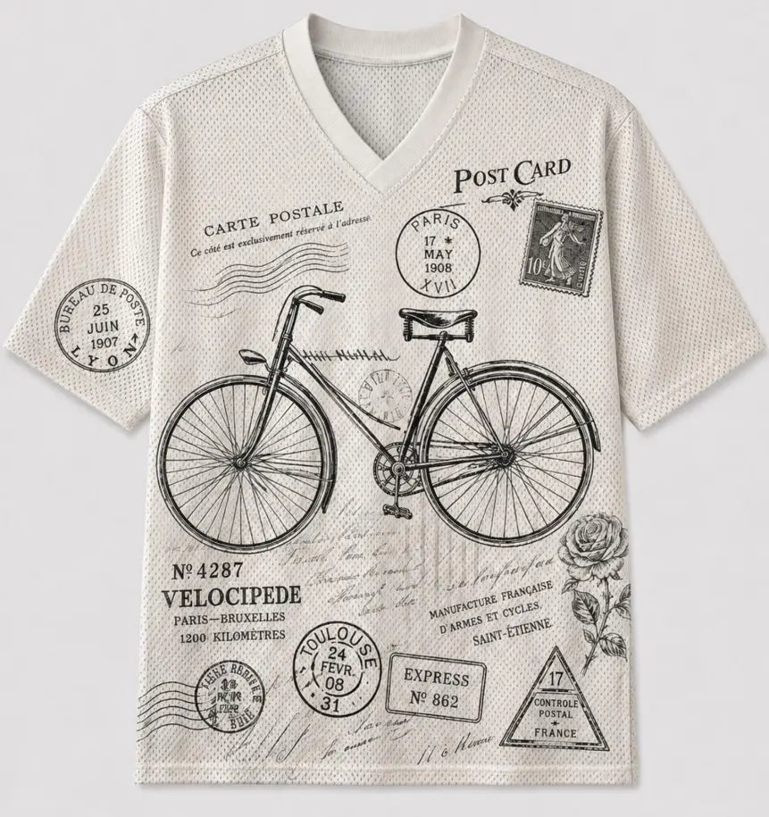 Vintage Postcard Bicycles Mesh Jersey