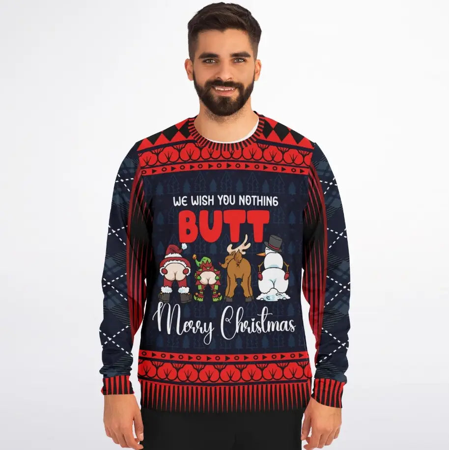 'We Wish You Nothing Butt' Funny Ugly Christmas Sweater