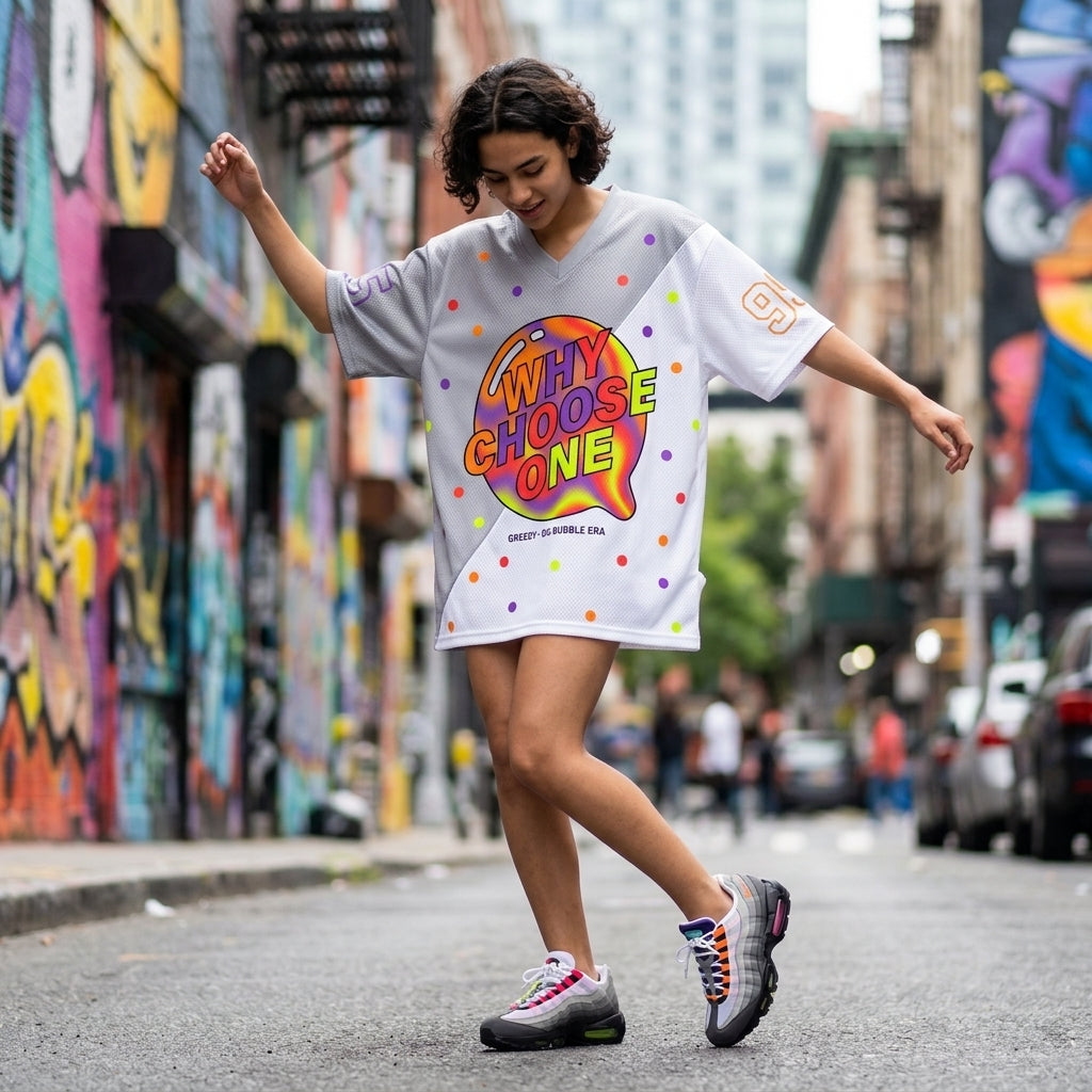 Why Choose One Mesh Jersey Matching Air Max 95 Big Bubble "Greedy" White and Medium Ash Jersey
