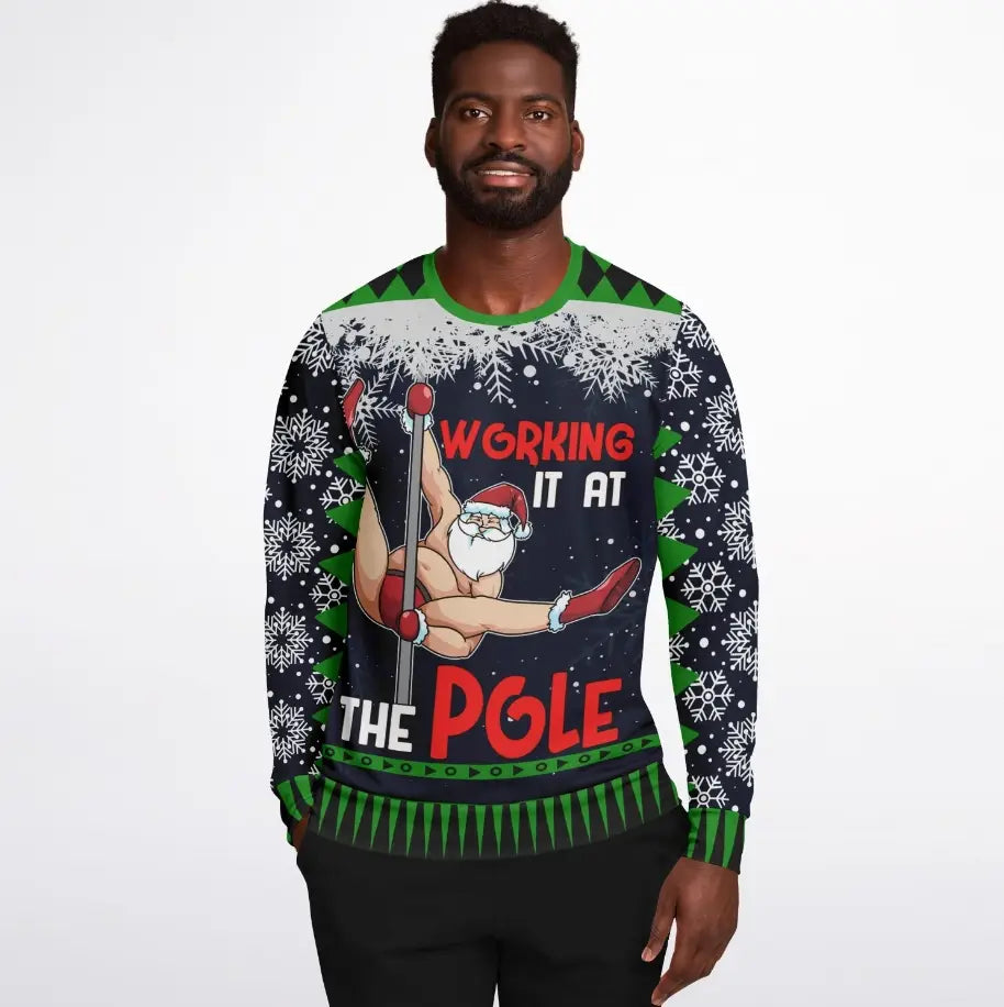 “Working It At The Pole” Funny Ugly Christmas Sweater