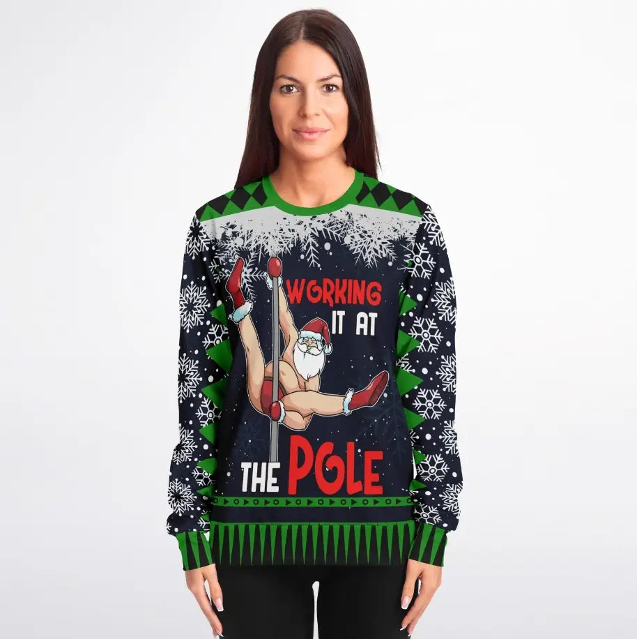 “Working It At The Pole” Funny Ugly Christmas Sweater
