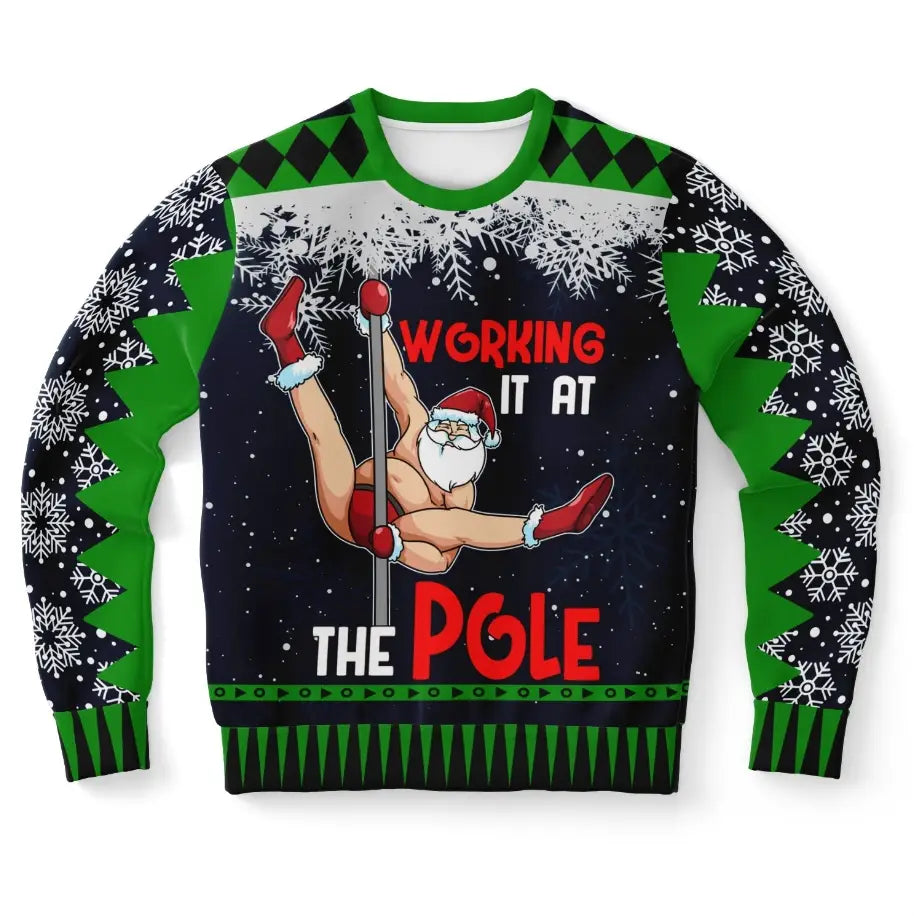“Working It At The Pole” Funny Ugly Christmas Sweater